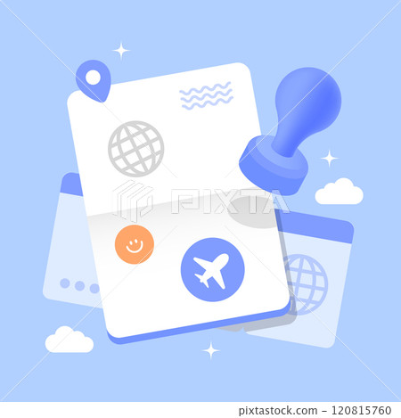 3D illustration of travel, passport and stamp 120815760