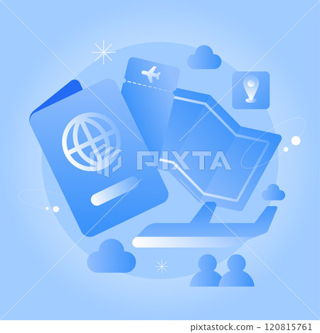 3D illustration of travel, passport and plane 120815761