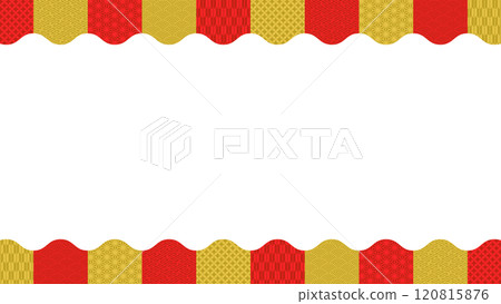 Red and gold Japanese pattern wavy striped horizontal frame 120815876