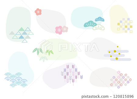 Hand-drawn Japanese-style frame illustration set 120815896