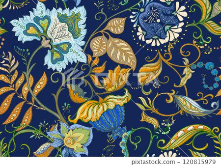 Fantasy flowers in retro, vintage, jacobean embroidery style Fantasy flowers in retro, vintage, jacobean embroidery style 120815979