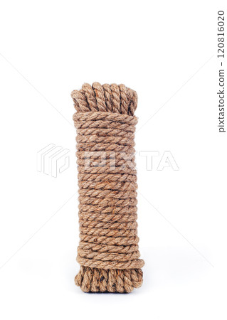 coil of rope standing on white background 120816020