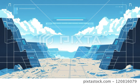 Futuristic Cityscape in Monochromatic Blue with High-Tech Architecture 120816079