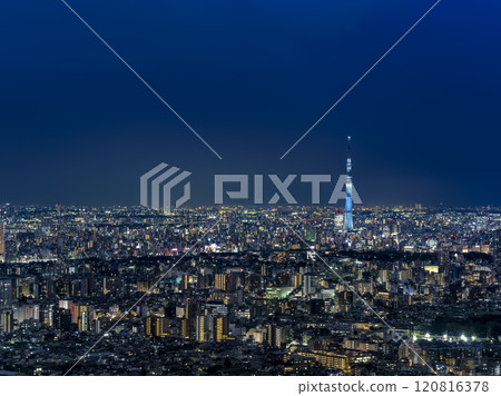 Night view of Tokyo Skytree from the Sunshine 60 Observatory in Ikebukuro / Tokyo, Japan 120816378