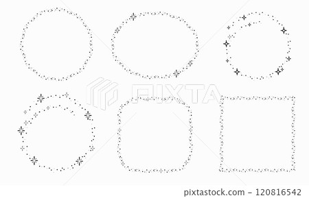 Shining frames with sparkle stars vector set. Square, circle, oval glow shapes of festive glitter. White background. Shining frames with sparkle stars vector set. Square, circle, oval glow shapes of festive glitter. White background. 120816542