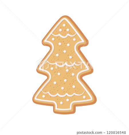 Christmas gingerbread cookie Christmas tree shape decorated with icing. Illustration of a holiday treat on a white background. Christmas gingerbread cookie Christmas tree shape decorated with icing. Illustration of a holiday treat on a white background. 120816548