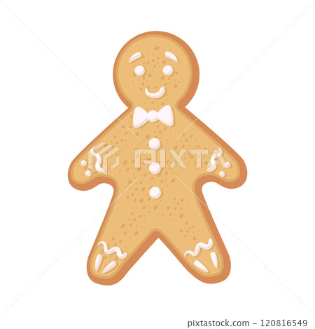 Christmas gingerbread cookie gingerbread man shape decorated with icing. Illustration of a holiday treat on a white background. Christmas gingerbread cookie gingerbread man shape decorated with icing. Illustration of a holiday treat on a white background. 120816549