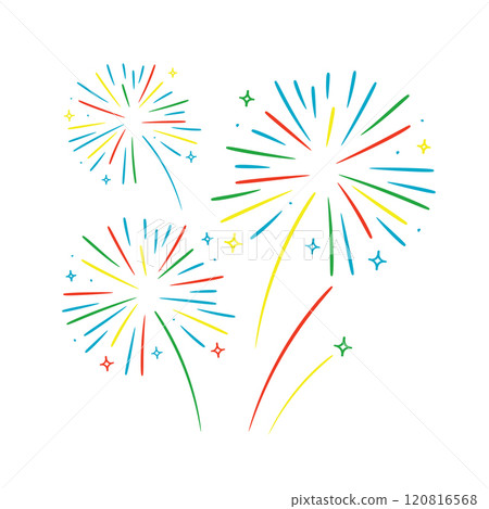 Hand drawn colorful firework. Linear vector explosion. Doodle sketch. 120816568