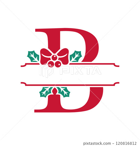 Vector festive, decorative split letter B monogram with Christmas elements, perfect for personalized holiday designs 120816812