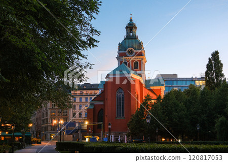 St. Jacob's Church in Stockholm at dusk, Sweden 120817053
