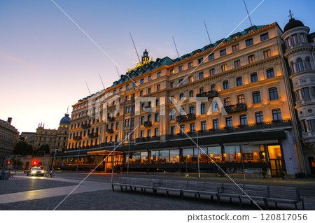 Stockholm cityscape at dusk, Sweden 120817056