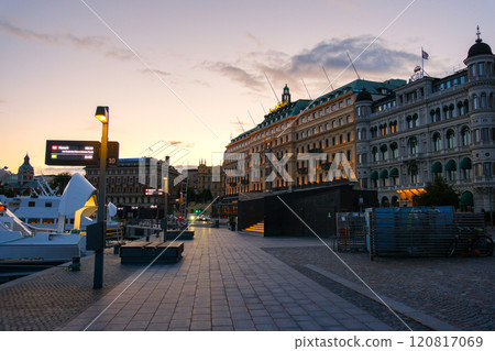 Stockholm harbor at dusk, Sweden 120817069