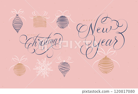 Christmas tree toys icons collection rose 120817080