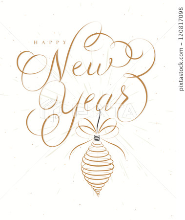 Poster Merry Christmas with lettering and green tree toy 120817098