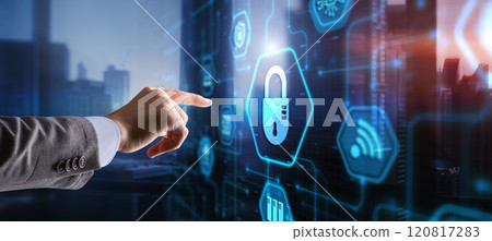 Lock Cyber Security on Virtual Screen Data Protection Technology Privacy concept Lock Cyber Security on Virtual Screen Data Protection Technology Privacy concept 120817283