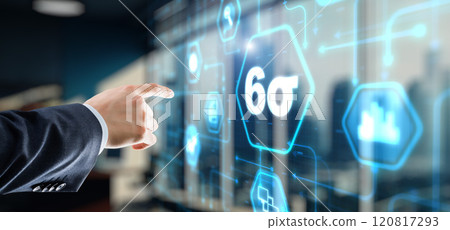 Business man pointing six sigma to control products quality process 120817293