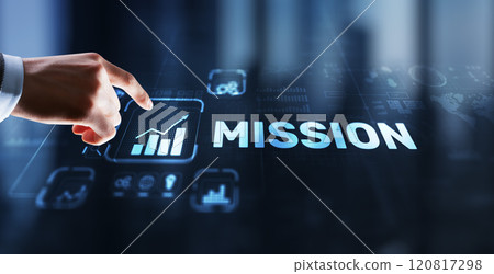 Businessman clicks on virtual screen Mission 120817298