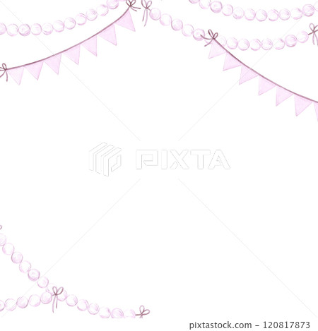 Christmas garlands frame border. Hand drawn watercolor illustration of string of beads isolated on white background. Can be used for postcard, invitation, scrapbook and other printed products. Christmas garlands frame border. Hand drawn watercolor illustration of string of beads isolated on white background. Can be used for postcard, invitation, scrapbook and other printed products. 120817873