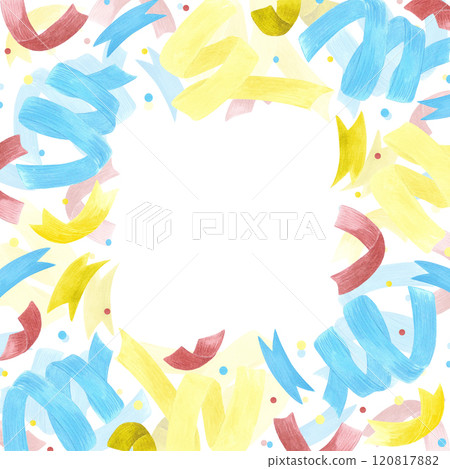Christmas ribbons frame border. Hand drawn watercolor illustration of confetti isolated on white background. Can be used for postcard, invitation, scrapbook and other printed products. Christmas ribbons frame border. Hand drawn watercolor illustration of confetti isolated on white background. Can be used for postcard, invitation, scrapbook and other printed products. 120817882
