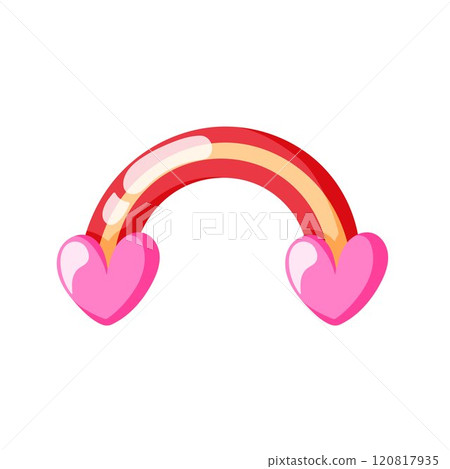 Heart shaped rainbow in cartoon style. Ideal for Valentines Day, love theme design, greeting cards, sticker and romantic decoration. Bright and cheerful art. 120817935