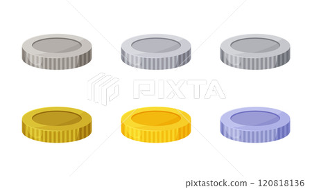 Illustration material set of coins seen from an angle 120818136