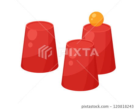 Illustration of a magic trick using cups and balls 120818243