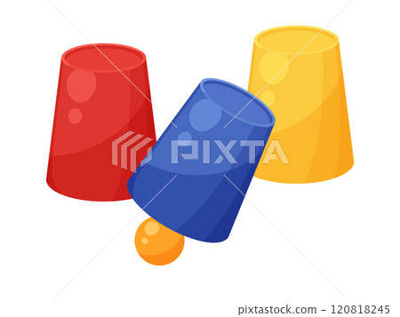Illustration of a magic trick using cups and balls 120818245