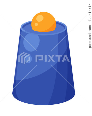 Illustration of a magic trick in which a ball penetrates a cup 120818317
