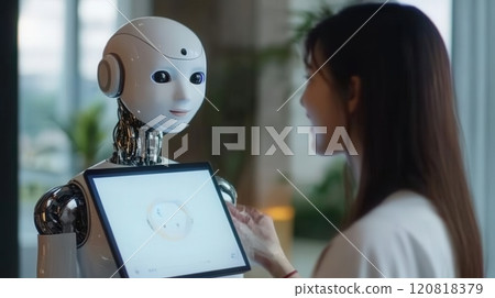 Ai-Powered Assistant Interacting With Woman 120818379