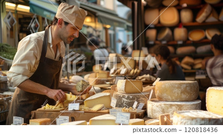 Cheese Market Stall with Vendor 120818436