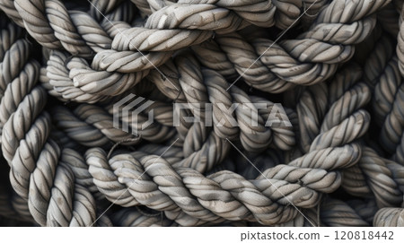 Close-Up Shot Of Tangled Fabric With Knots 120818442