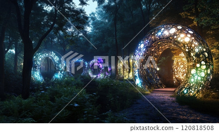 Experience the enchanting vibrant forest that transforms through amazing colorful projections Experience the enchanting vibrant forest that transforms through amazing colorful projections 120818508
