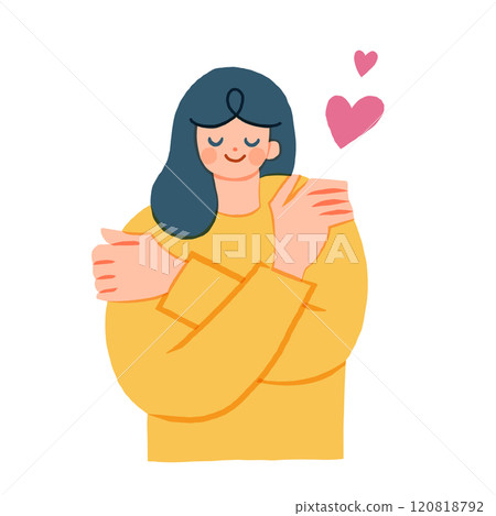 自我擁抱 一個女人擁抱自己的插圖 120818792