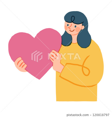 Illustration of a woman holding a heart 120818797