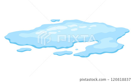 Water spill puddle. Blue liquid shape in flat cartoon style. Clean fluid drop design element isolated on white background 120818837