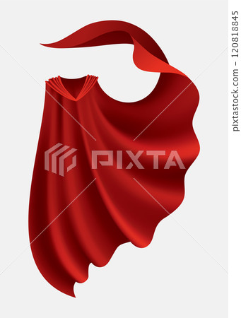Superhero red cape in front view. Scarlet fabric silk cloak. Mantle costume or cover cartoon vector illustration 120818845