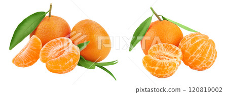 Tangerine or clementine with green leaf isolated on white background with full depth of field. 120819002