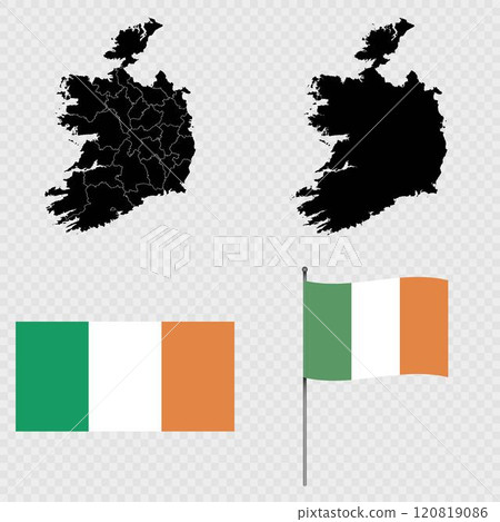 Set of maps, flag and flagpole of Ireland. Vector illustration. 120819086