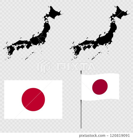 Set of maps, flag and flagpole of Japan. Vector illustration. 120819091
