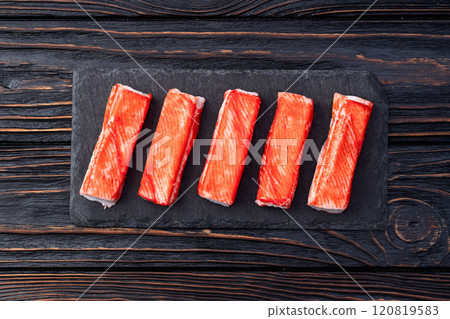 Crab sticks from fish surimi photography . Top view Crab sticks from fish surimi photography . Top view 120819583