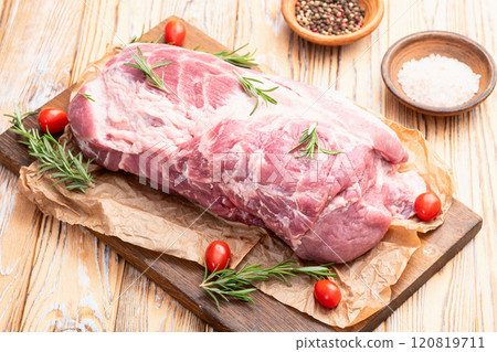 Neck of raw pork meat . Top view Neck of raw pork meat . Top view 120819711