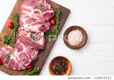 Neck of raw pork meat . Top view 120819712