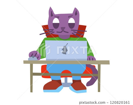 purple serious cat sits computer on chair vector 120820161