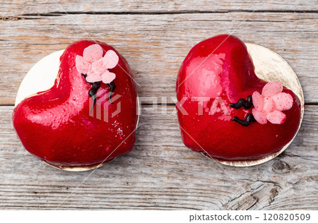 Valentine day and wedding sweet dessert . Two heart love cake Valentine day and wedding sweet dessert . Two heart love cake 120820509