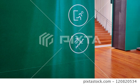 Sign stairs and display detail information of a sign for an exhibition in a museum Sign stairs and display detail information of a sign for an exhibition in a museum 120820534