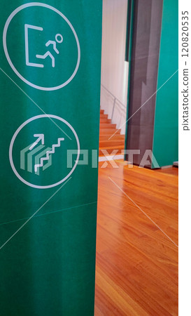 Sign stairs and display detail information of a sign for an exhibition in a museum Sign stairs and display detail information of a sign for an exhibition in a museum 120820535