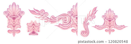 Pink weaving, beautiful delicate lace vignettes. Decorative border for template in vintage style for fabrics and textiles, wallpaper, packaging, frames, ribbons, scrapbooking, any creative idea. 120820548