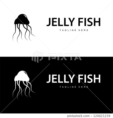 Jellyfish logo design template sea animal life simple black silhouette illustration 120821239