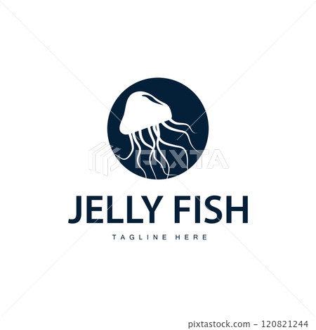 Jellyfish logo design template sea animal life simple black silhouette illustration 120821244