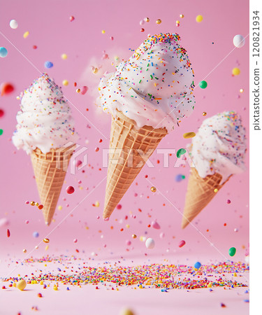 Ice cream cones with sprinkles 120821934